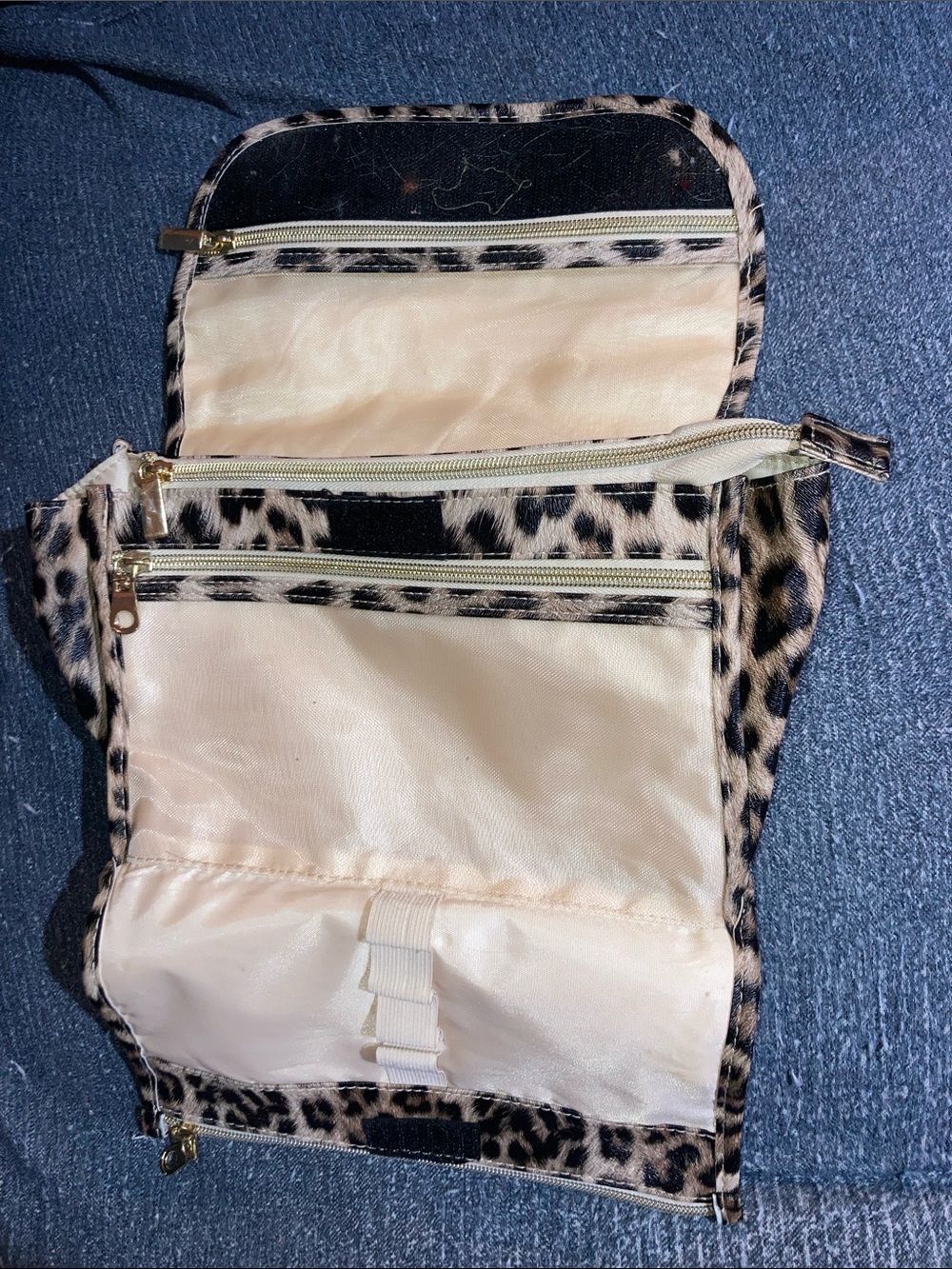 Leopard Print Hanging Cosmetic Organizer Bag - Pink Cream Interior